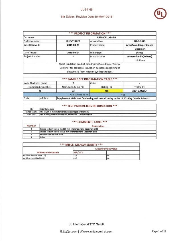 UL 94 ArmaSound Super Silence Duct Liner